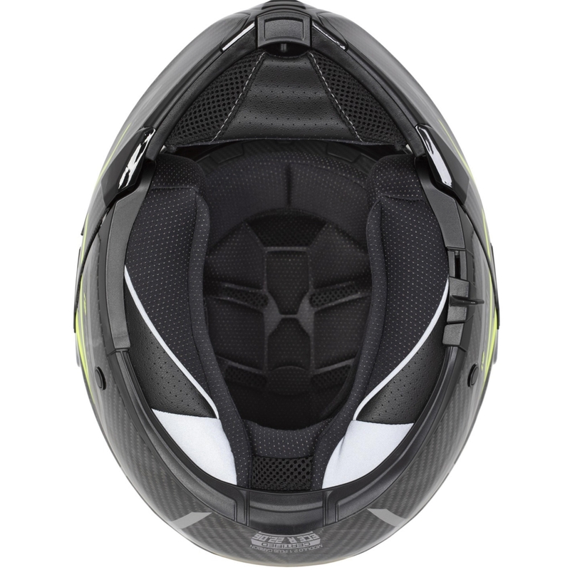 Atlenkiamas motociklo šalmas Cassida Modulo 2.1 Plus Carbon BlackOut matinės juodos-metalinės raudonos-atspindinčios sidabrinės-juodos spalvos