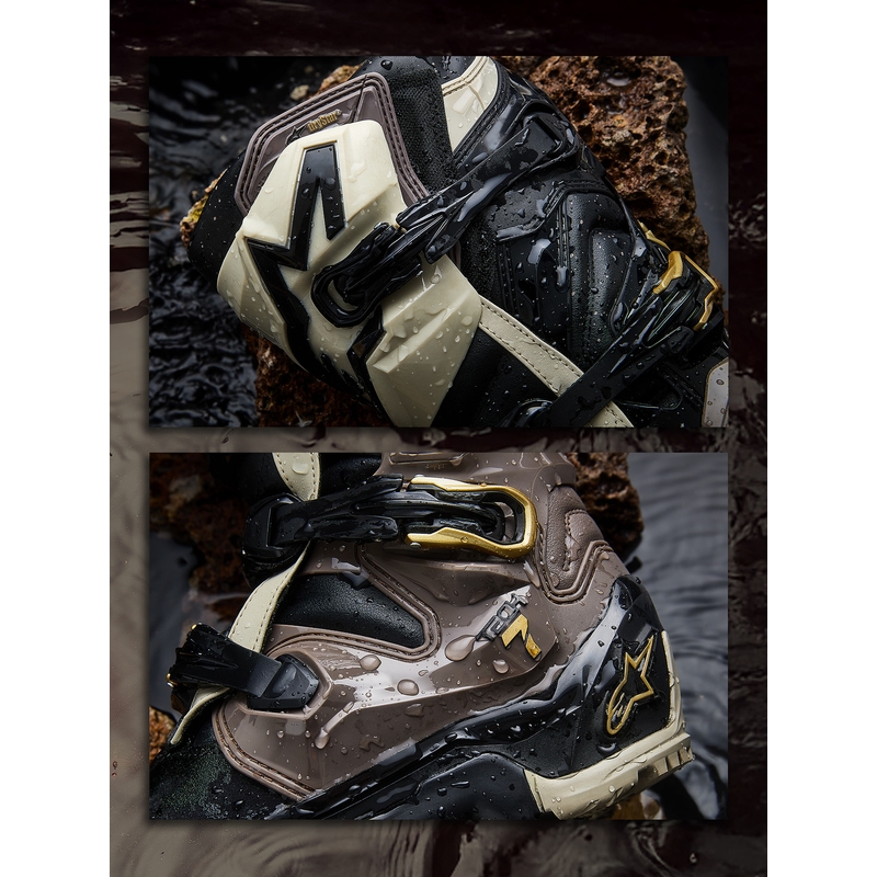Alpinestars TECH 7 Enduro Drystar motociklo batai juodi-tamsiai pilki-auksiniai