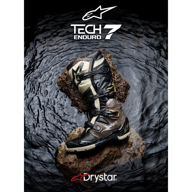 Alpinestars TECH 7 Enduro Drystar motociklo batai juodi-tamsiai pilki-auksiniai