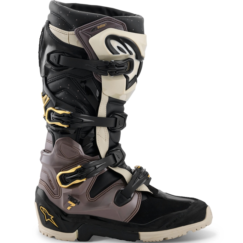 Alpinestars TECH 7 Enduro Drystar motociklo batai juodi-tamsiai pilki-auksiniai