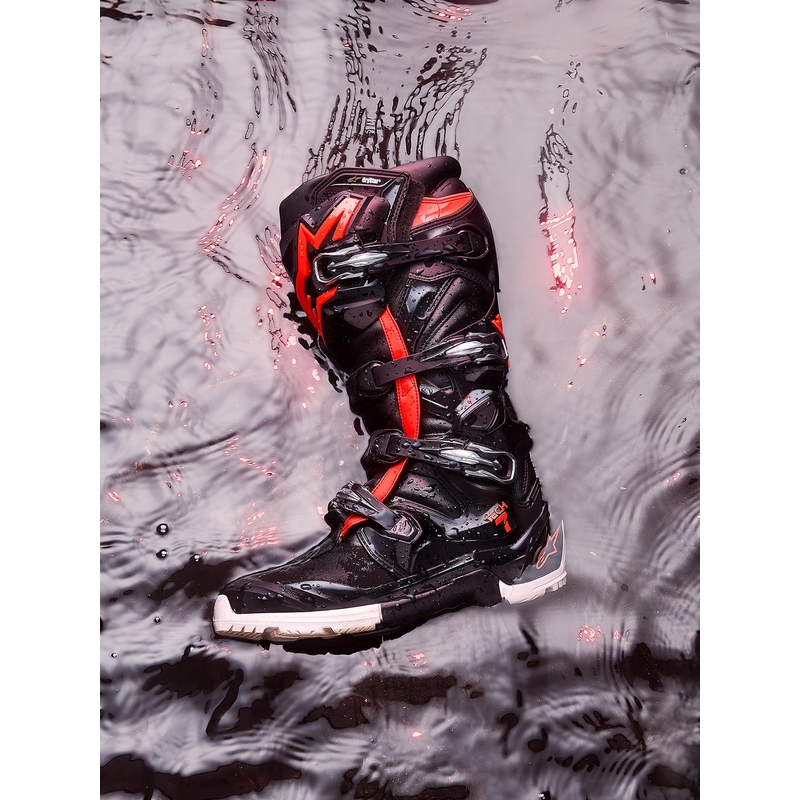 Alpinestars TECH 7 Enduro Drystar motociklo batai juodi-fluorescenciniai-raudoni-balti