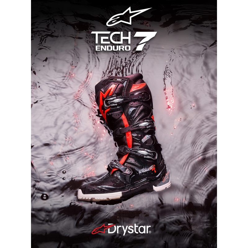Alpinestars TECH 7 Enduro Drystar motociklo batai juodi-fluorescenciniai-raudoni-balti