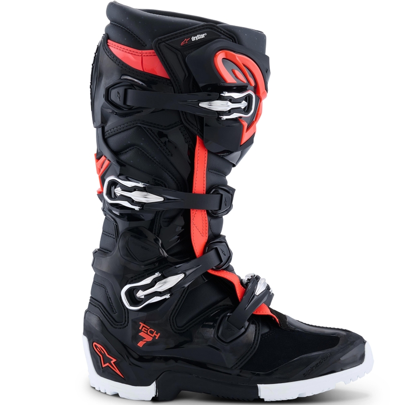 Alpinestars TECH 7 Enduro Drystar motociklo batai juodi-fluorescenciniai-raudoni-balti