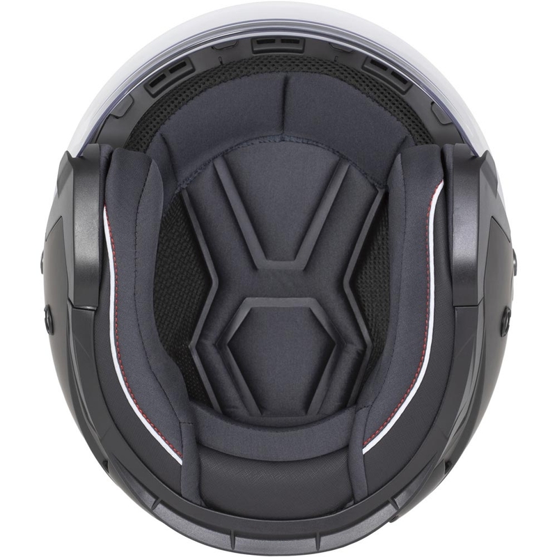 Cassida Reflex 2.0 Safety atviras motociklo šalmas, baltas-raudonas-pilkas-atspindintis sidabrinis