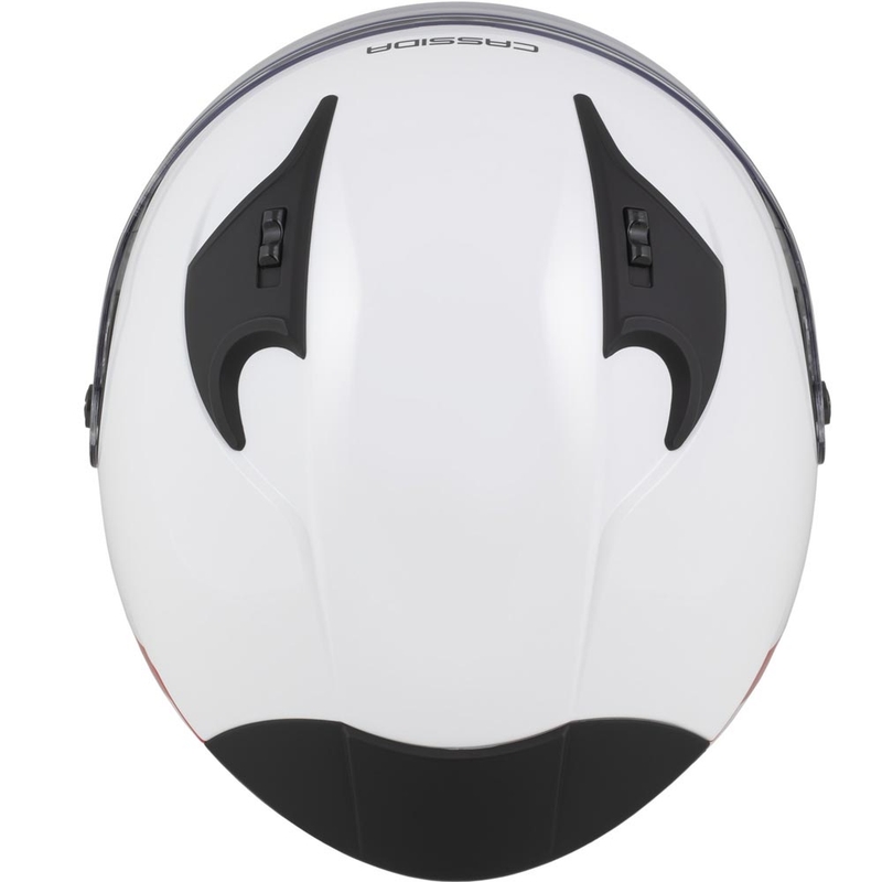 Cassida Reflex 2.0 Safety atviras motociklo šalmas, baltas-raudonas-pilkas-atspindintis sidabrinis