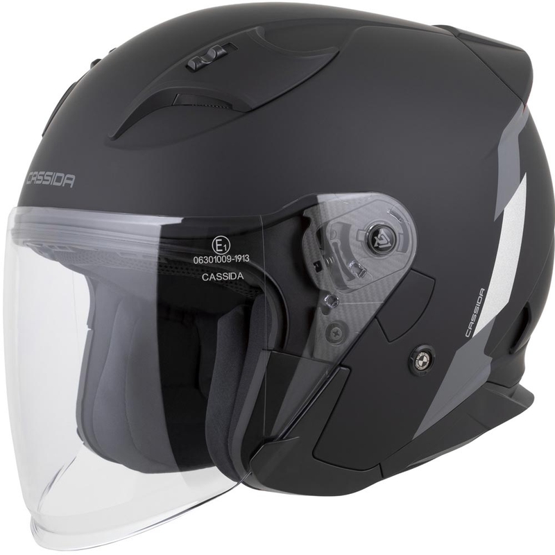 Cassida Reflex 2.0 Safety Open motociklo šalmas, matinės juodos-pilkos-atspindinčios sidabrinės spalvos