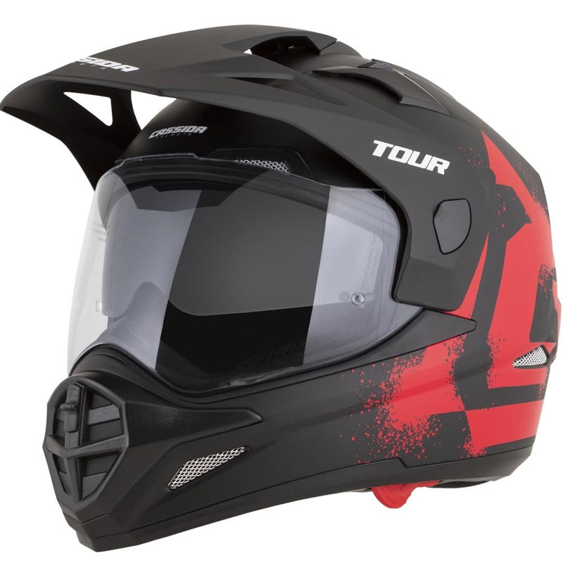 Enduro motociklo šalmas Cassida Tour 2.0 Crew matinė juoda-raudona