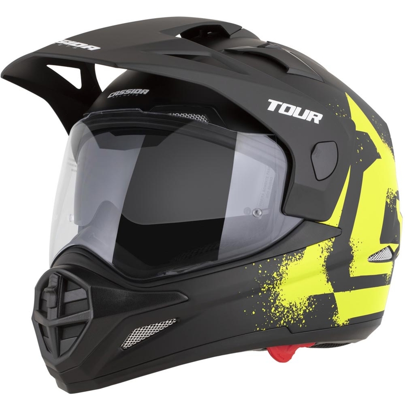Enduro motociklo šalmas Cassida Tour 2.0 Crew matinės juodos-fluorescencinės geltonos spalvos