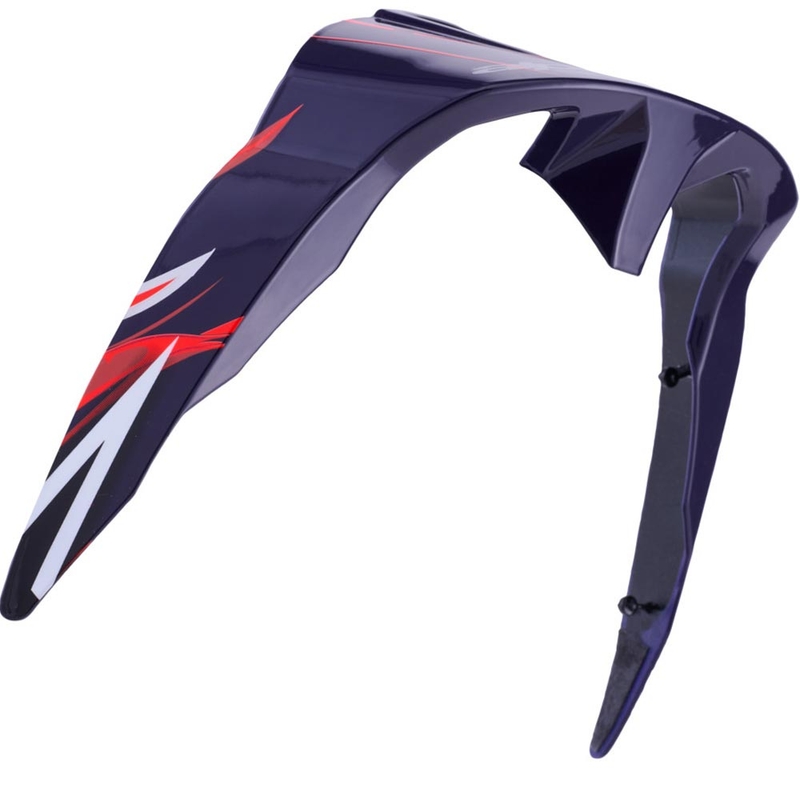 Aerodinaminis spoileris „Alpinestars Supertech R10 FLYTE“ motociklo šalmams, standartinio profilio, matinės mėlynos-raudonos-baltos spalvos.