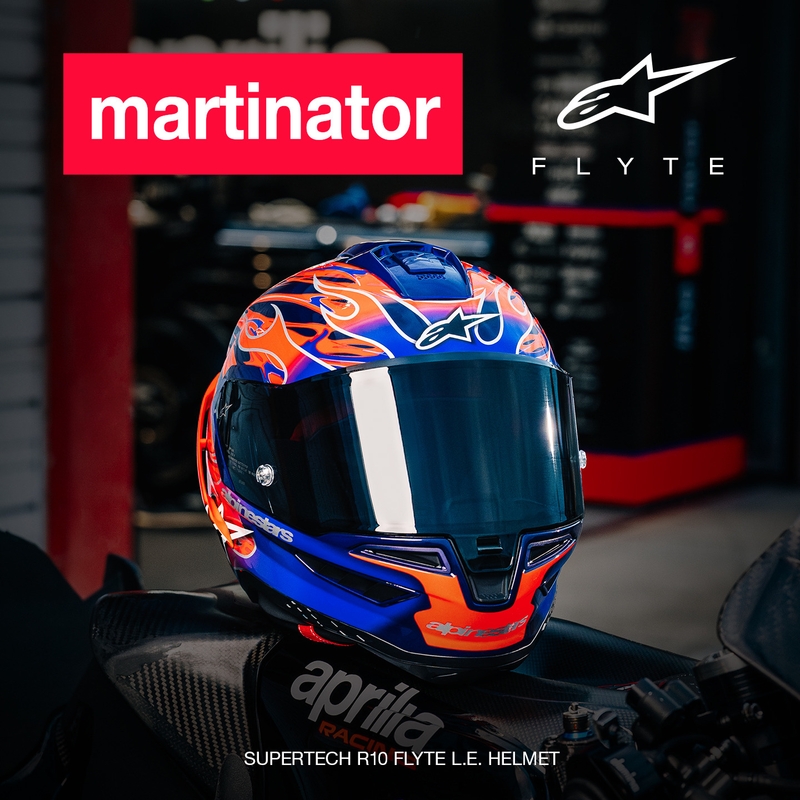 „Alpinestars Supertech R-10 Flyte“ uždaras motociklo šalmas, riboto leidimo, Jorge Martin, violetinė-raudona
