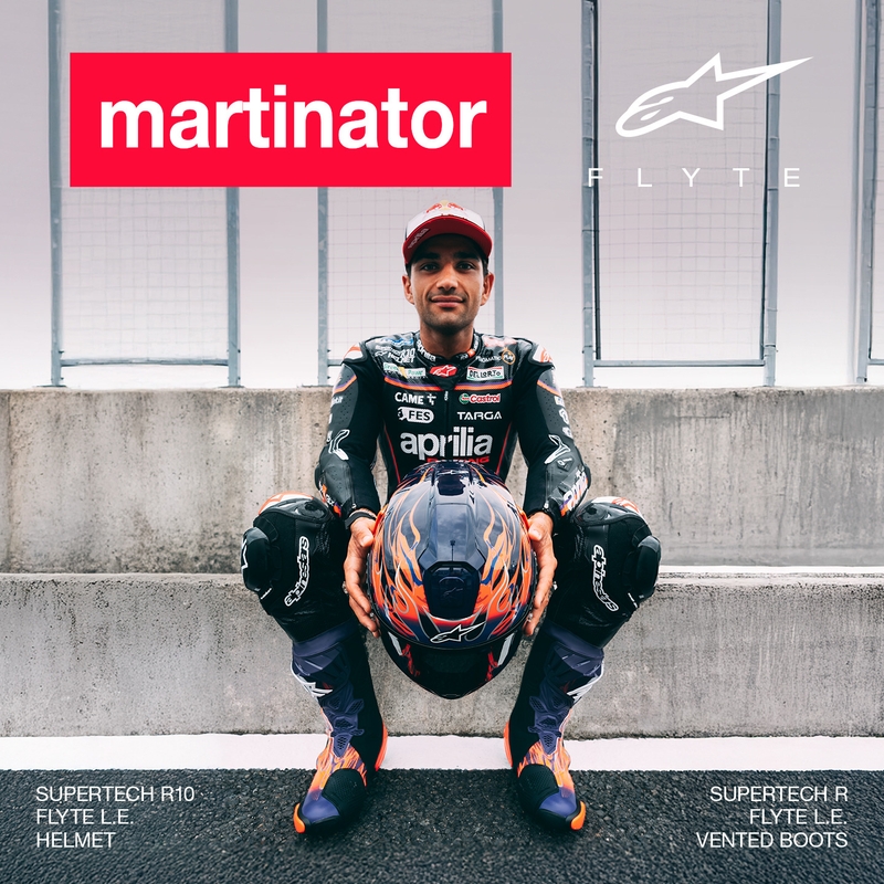 „Alpinestars Supertech R-10 Flyte“ uždaras motociklo šalmas, riboto leidimo, Jorge Martin, violetinė-raudona