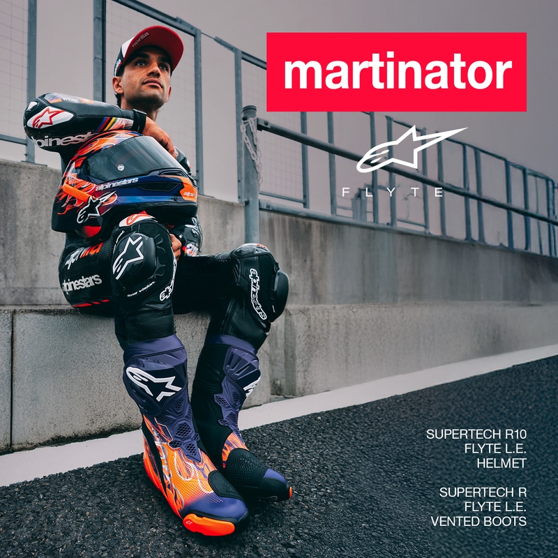„Alpinestars Supertech R-10 Flyte“ uždaras motociklo šalmas, riboto leidimo, Jorge Martin, violetinė-raudona
