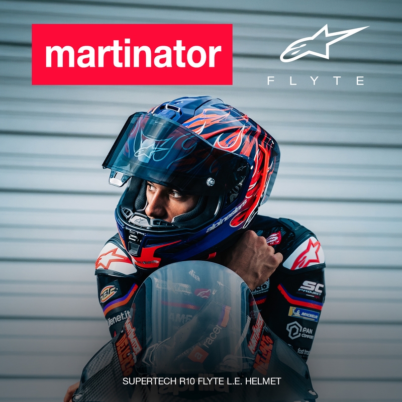 „Alpinestars Supertech R-10 Flyte“ uždaras motociklo šalmas, riboto leidimo, Jorge Martin, violetinė-raudona