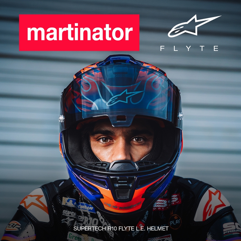 „Alpinestars Supertech R-10 Flyte“ uždaras motociklo šalmas, riboto leidimo, Jorge Martin, violetinė-raudona