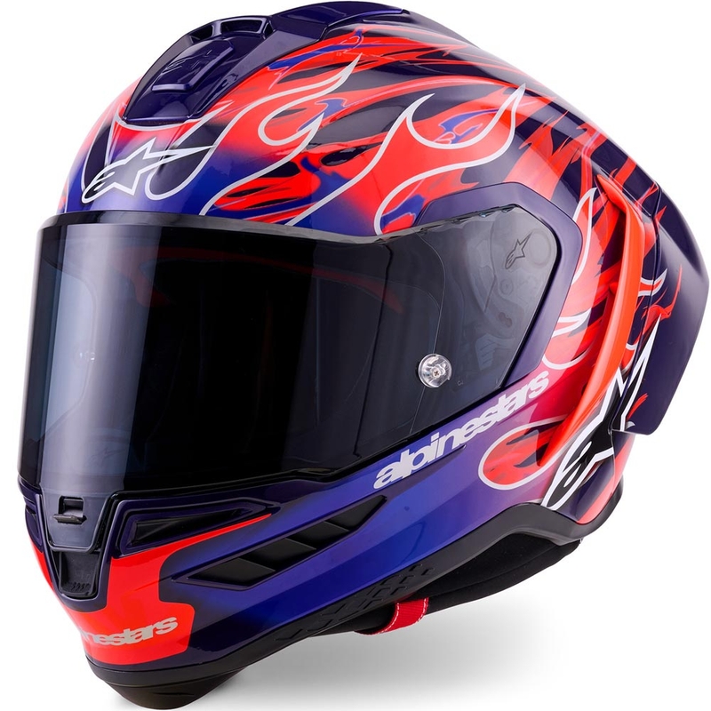„Alpinestars Supertech R-10 Flyte“ uždaras motociklo šalmas, riboto leidimo, Jorge Martin, violetinė-raudona