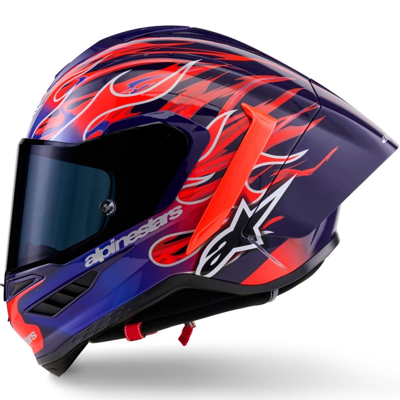 „Alpinestars Supertech R-10 Flyte“ uždaras motociklo šalmas, riboto leidimo, Jorge Martin, violetinė-raudona