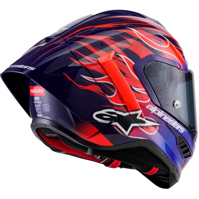 „Alpinestars Supertech R-10 Flyte“ uždaras motociklo šalmas, riboto leidimo, Jorge Martin, violetinė-raudona