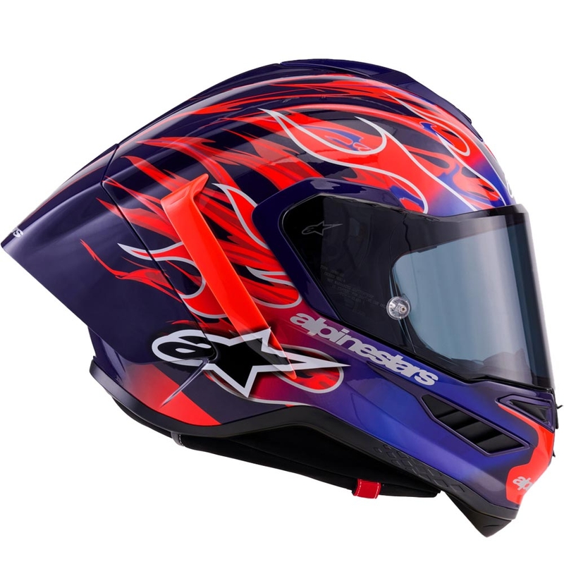„Alpinestars Supertech R-10 Flyte“ uždaras motociklo šalmas, riboto leidimo, Jorge Martin, violetinė-raudona