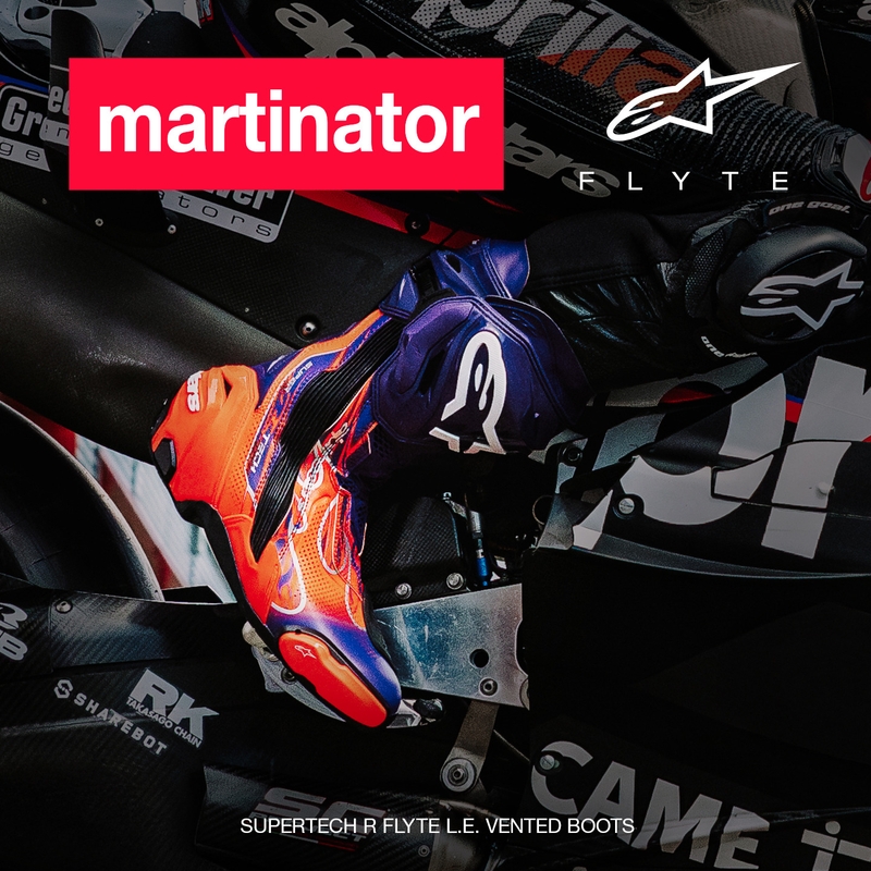 „Alpinestars Supertech R Vented Flyte“ motociklo batai, riboto leidimo, Jorge Martin violetiniai-raudoni-juodi