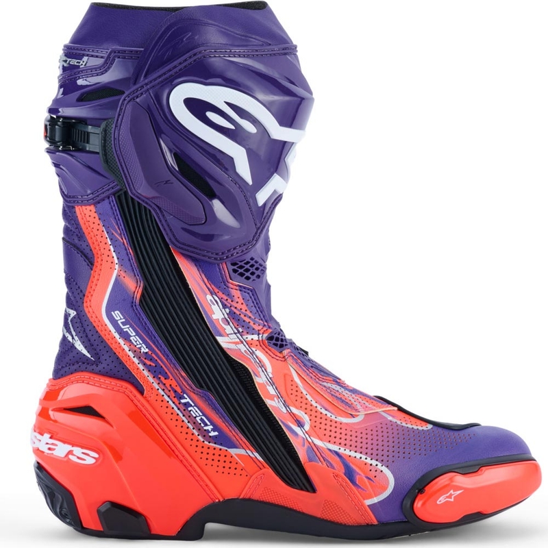 „Alpinestars Supertech R Vented Flyte“ motociklo batai, riboto leidimo, Jorge Martin violetiniai-raudoni-juodi