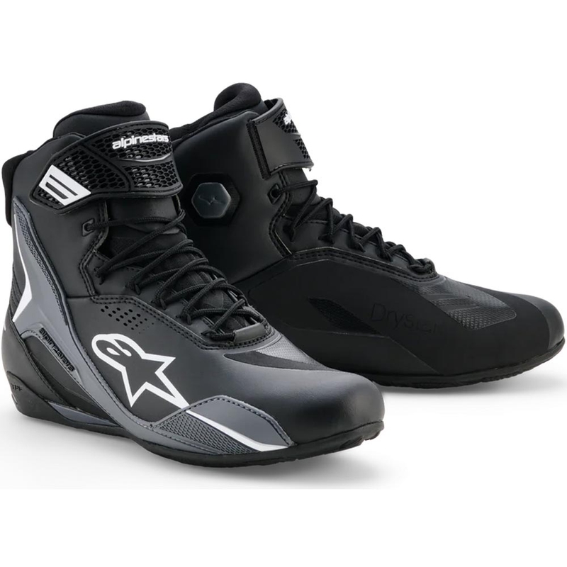 Alpinestars Faster-4 Drystar motociklo batai juodi-tamsiai pilki-balti