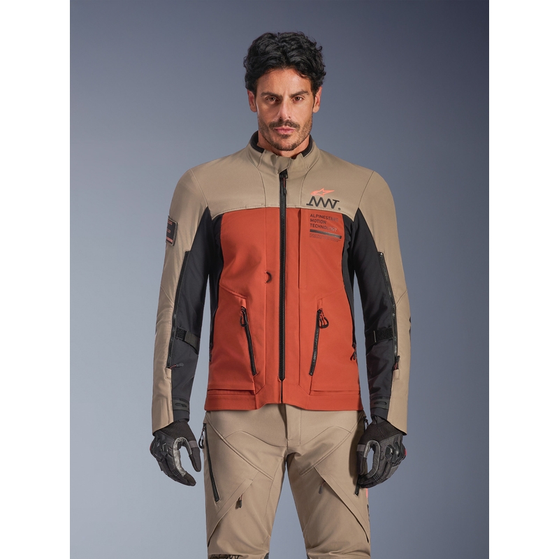 Alpinestars AMT-8 Stretch Drystar XF motociklo striukė ruda-oranžinė-juoda