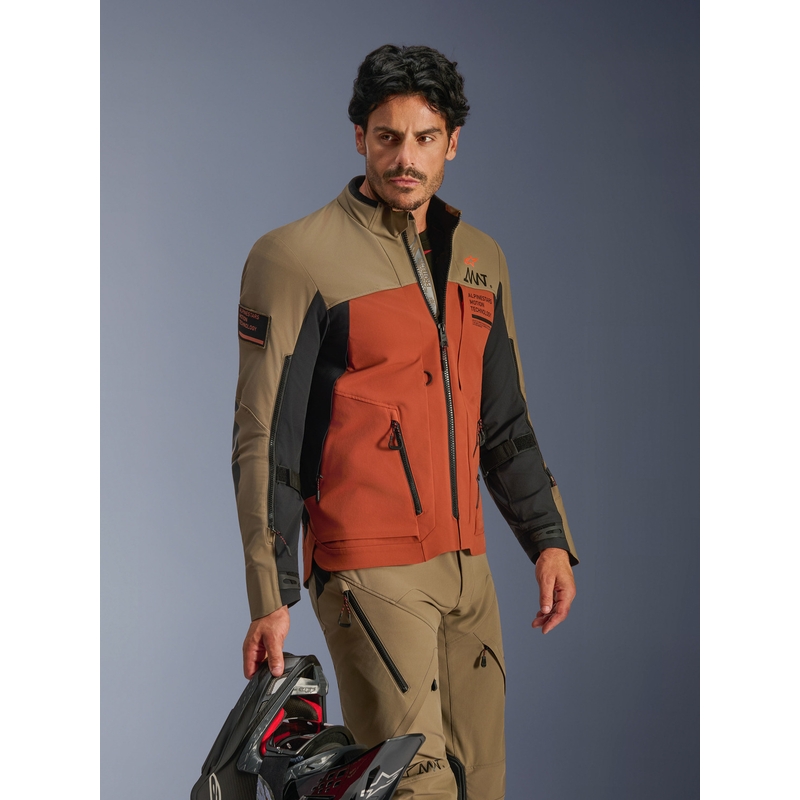 Alpinestars AMT-8 Stretch Drystar XF motociklo striukė ruda-oranžinė-juoda