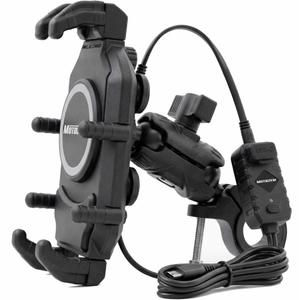 Vibraciją slopinantis telefono laikiklis su belaidžiu įkrovikliu ir USB-C lizdu „MotoZem M26-C1“, juodas