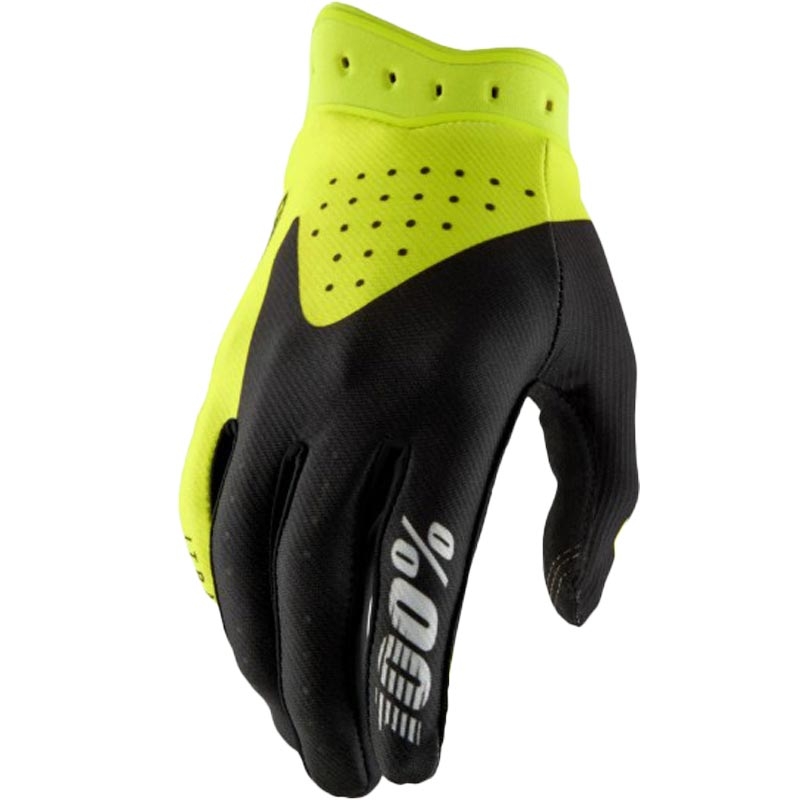 Motokroso pirštinės 100% iTrack juodos-fluorescencinės geltonos