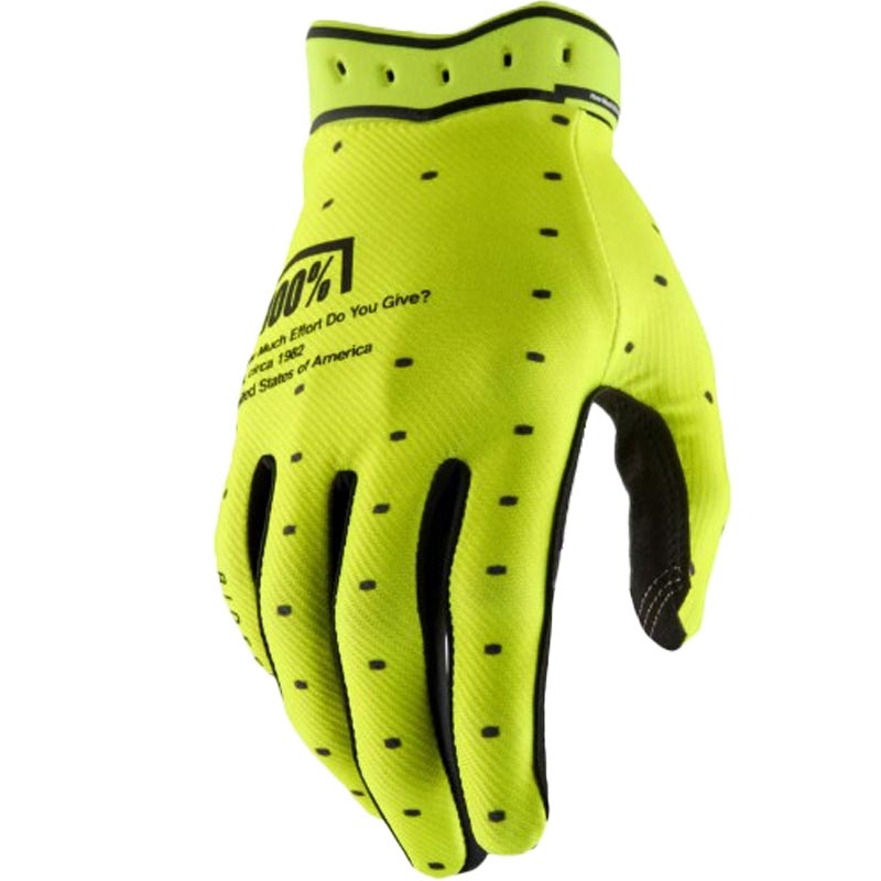 Motokroso pirštinės 100% Ridefit fluorescencinės geltonos