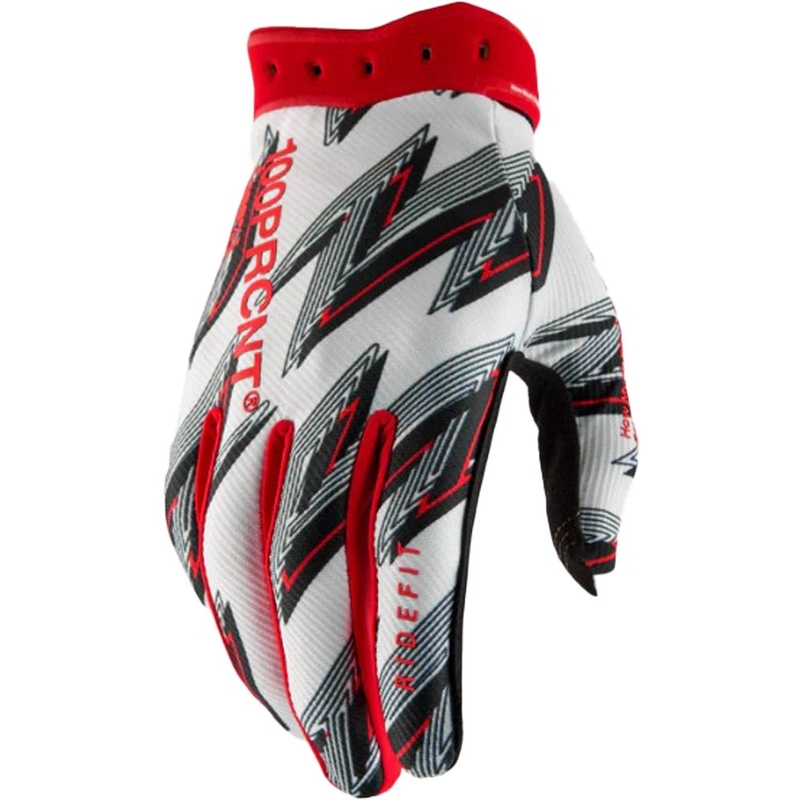 Motokroso pirštinės 100% Ridefit baltos-raudonos