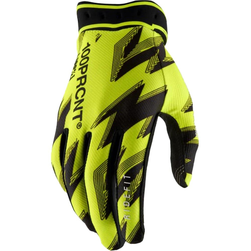 Motokroso pirštinės 100% Ridefit fluorescencinės geltonos-juodos