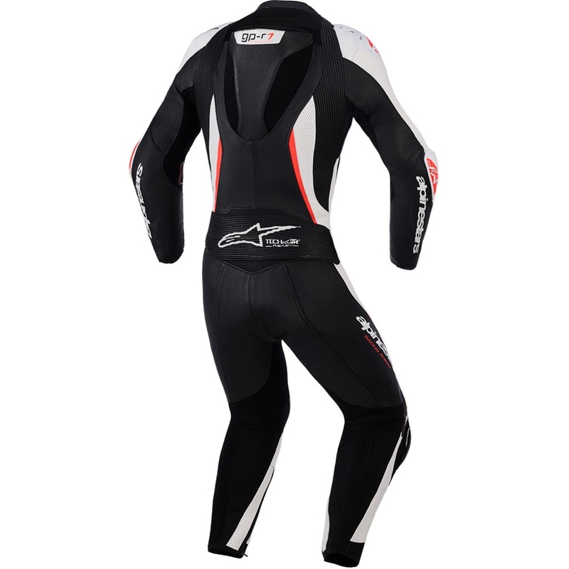 Moteriškas dviejų dalių odinis motociklo kostiumas „Alpinestars Stella GP-R7“ juodas-baltas-fluorescencinis raudonas