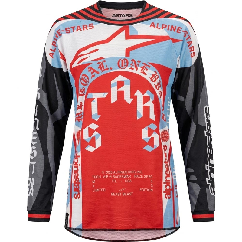 „Alpinestars Techstar“ riboto leidimo „Beast Coast“ motokroso marškinėliai pilki-juodi-oranžiniai