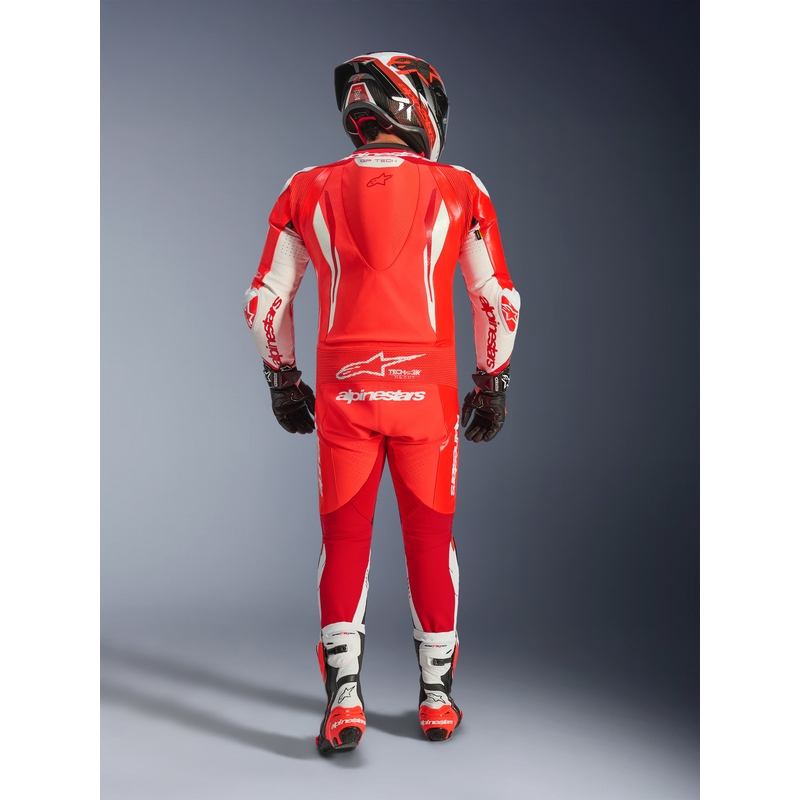 Alpinestars GP TECH V5 vientisas motociklo odinis kostiumas, fluorescencinė raudona-raudona-balta