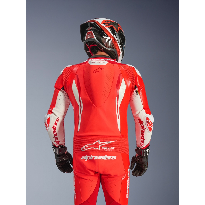 Alpinestars GP TECH V5 vientisas motociklo odinis kostiumas, fluorescencinė raudona-raudona-balta