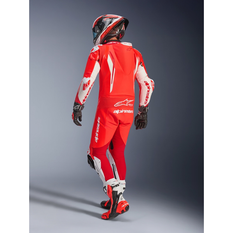Alpinestars GP TECH V5 vientisas motociklo odinis kostiumas, fluorescencinė raudona-raudona-balta