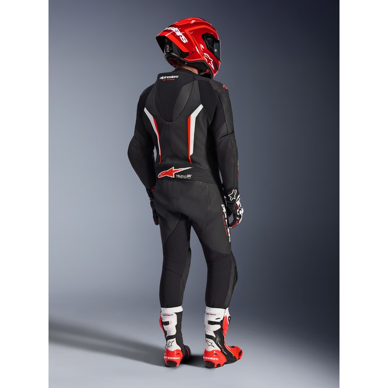 Alpinestars GP FORCE V2 vientisas motociklo kostiumas juodas-baltas-fluorescencinis raudonas
