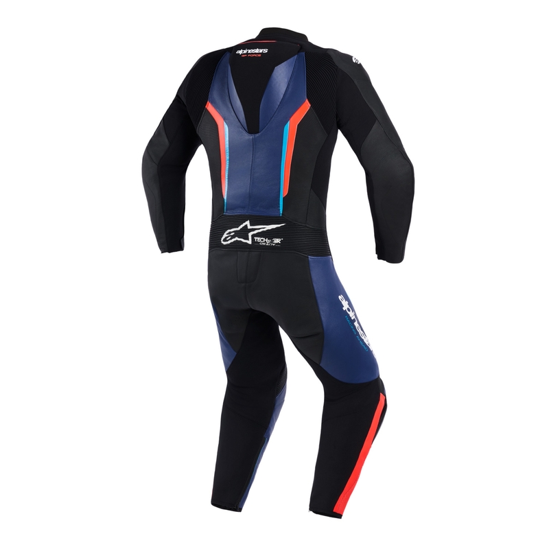 Alpinestars GP FORCE V2 vientisas motociklo kostiumas juodas-mėlynas-fluorescencinis raudonas-