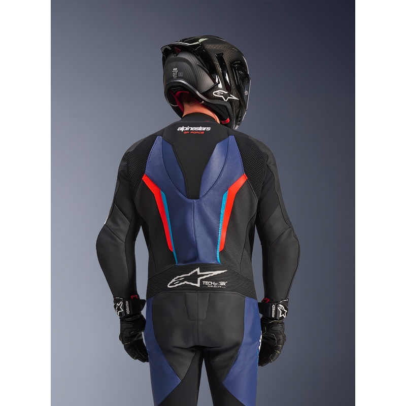Alpinestars GP FORCE V2 vientisas motociklo kostiumas juodas-mėlynas-fluorescencinis raudonas-