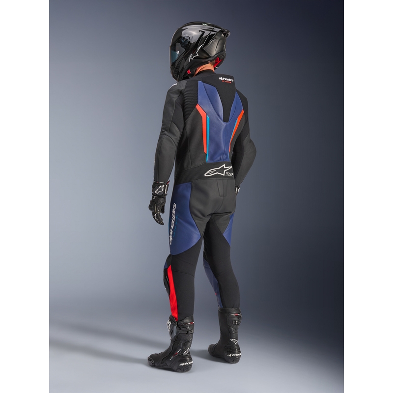 Alpinestars GP FORCE V2 vientisas motociklo kostiumas juodas-mėlynas-fluorescencinis raudonas-