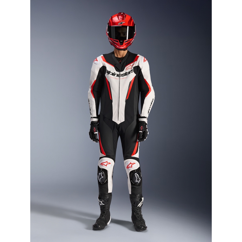 Alpinestars GP FORCE V2 vientisas motociklo kostiumas, baltas-juodas-fluorescencinis raudonas