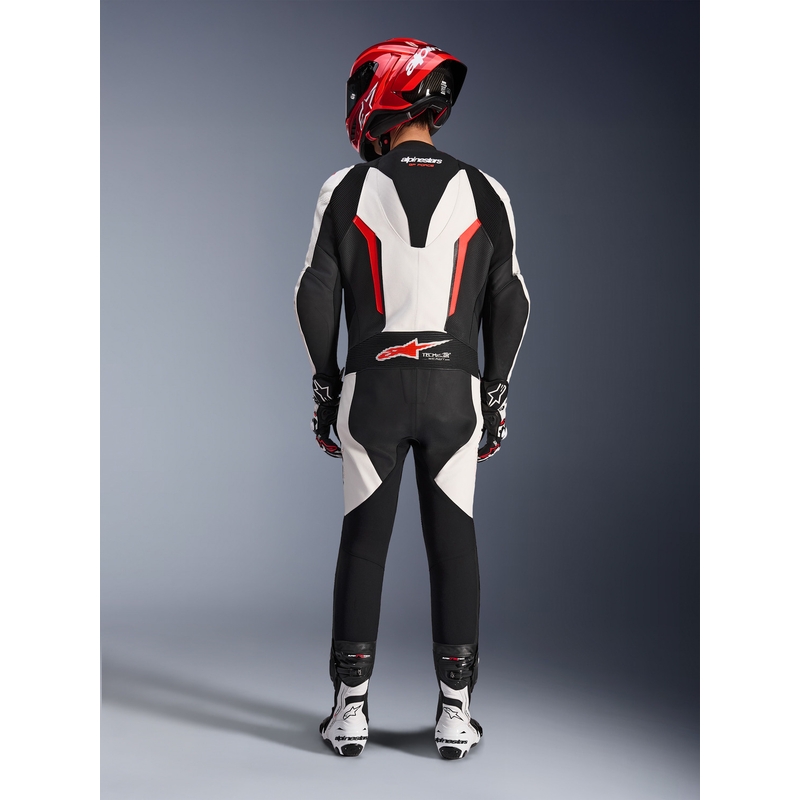Alpinestars GP FORCE V2 vientisas motociklo kostiumas, baltas-juodas-fluorescencinis raudonas