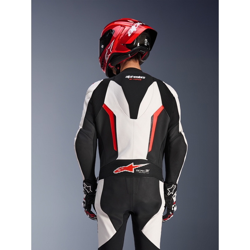 Alpinestars GP FORCE V2 vientisas motociklo kostiumas, baltas-juodas-fluorescencinis raudonas