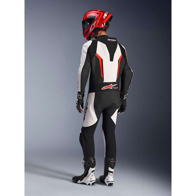 Alpinestars GP FORCE V2 vientisas motociklo kostiumas, baltas-juodas-fluorescencinis raudonas