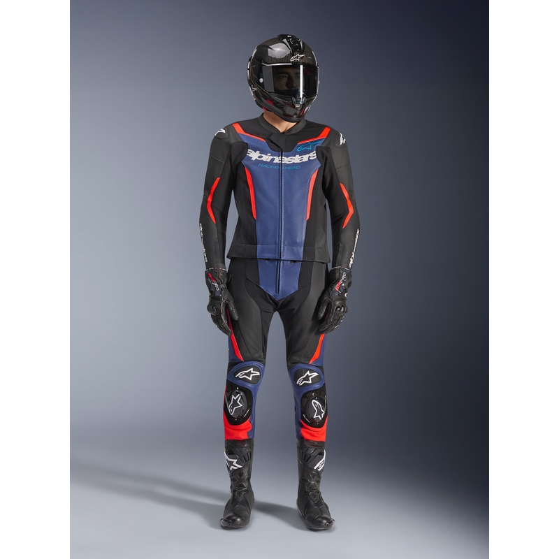 Alpinestars GP Force V2 dviejų dalių motociklo kostiumas, juodas-mėlynas-fluorescencinis raudonas