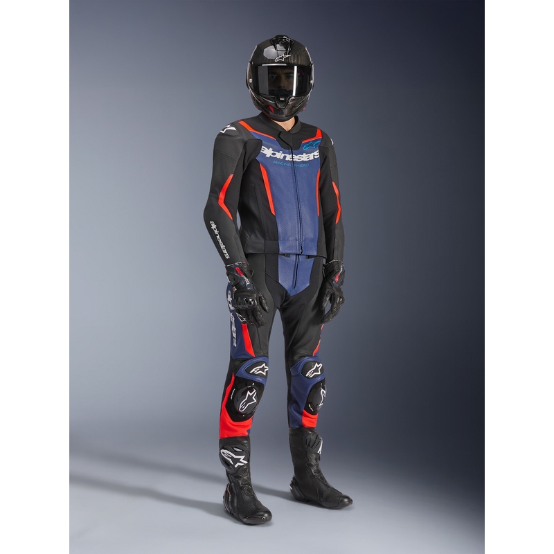 Alpinestars GP Force V2 dviejų dalių motociklo kostiumas, juodas-mėlynas-fluorescencinis raudonas
