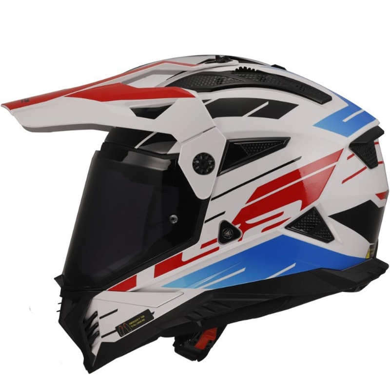 Enduro motociklo šalmas LS2 MX702 PIONEER II NAMIB balta-mėlyna-raudona