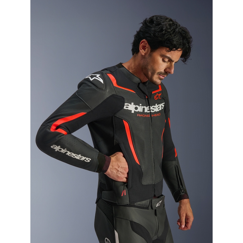Alpinestars GP Force V2 Airflow odinė motociklo striukė, juoda-fluorescencinė-raudona-balta