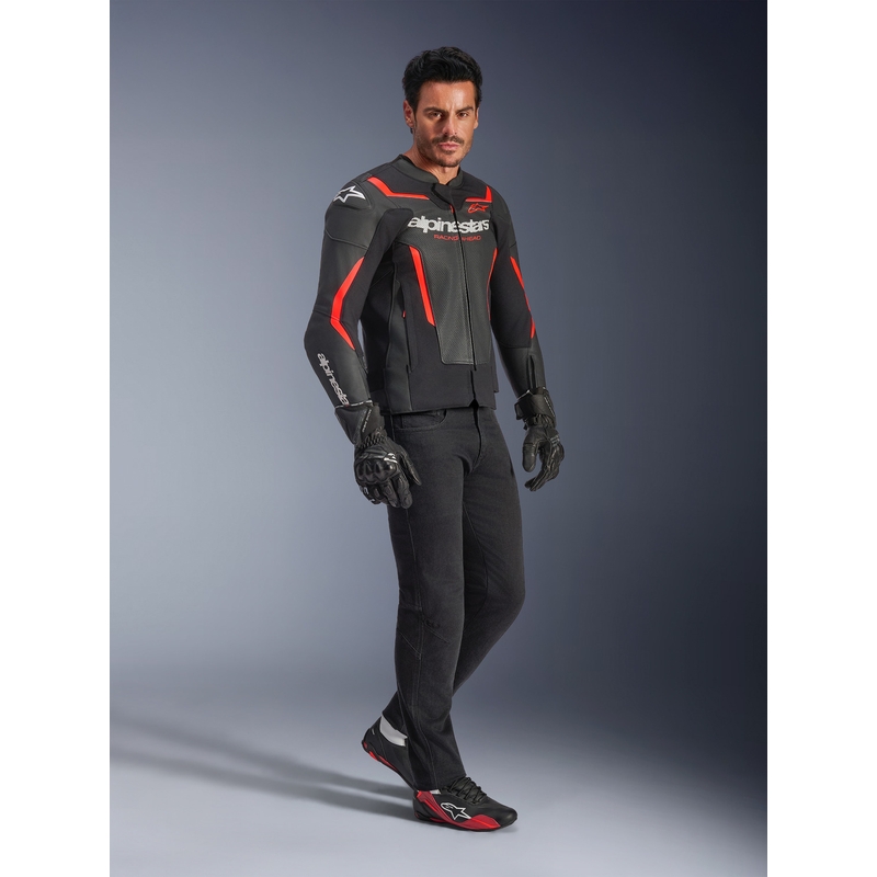 Alpinestars GP Force V2 Airflow odinė motociklo striukė, juoda-fluorescencinė-raudona-balta